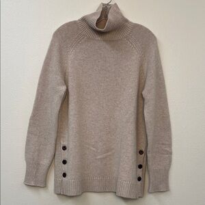 Cashmere Oversized WM Side Button Knit Fisherman Tan/Brown Turtleneck Sweater